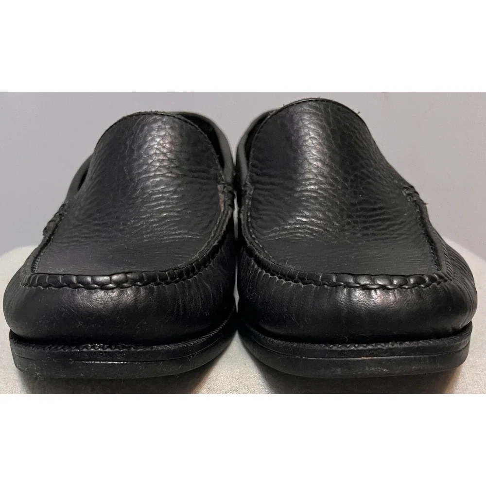 Hush Puppies Alex Mens Black Pebbled Leather Moc Toe Slip On Loafers Shoes 9M